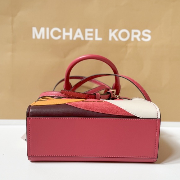 Michael Kors Hamilton Small Satchel Shoulder Bag Graphic Logo Light Berry Multi - Picture 6 of 14